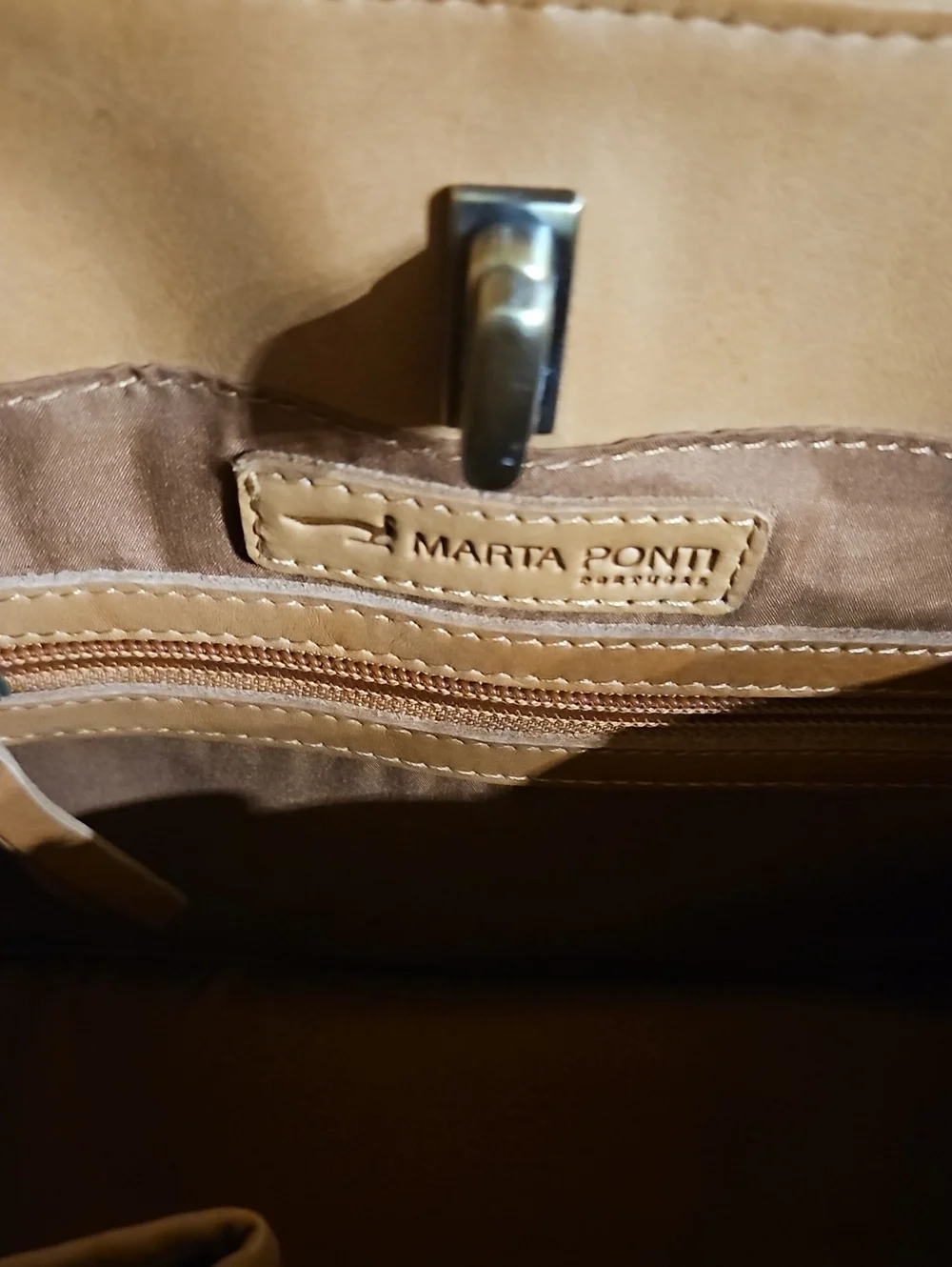 Marta Ponti Brown Leather Stud-Trim Turnlock Crossbody Shoulder Satchel Bag Boho